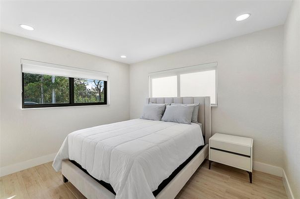 Bedroom, Interior, Recessed Lighting, Wood Texture Flooring