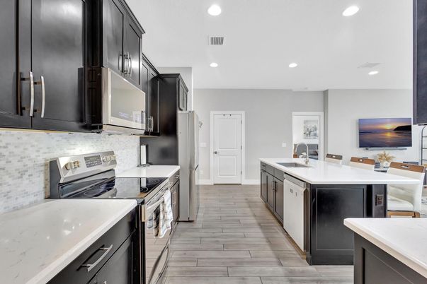 Interior, Kitchen, Recessed Lighting, Wood Texture Flooring