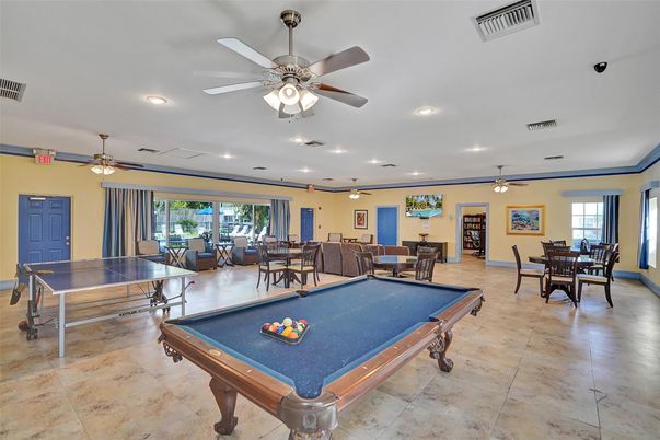 Billiard Table, Game Room, Interior, Recessed Lighting