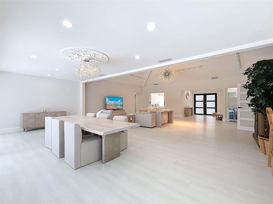 Chandelier, Dining room, Interior, Living room, Recessed Lighting, Wood Texture Flooring