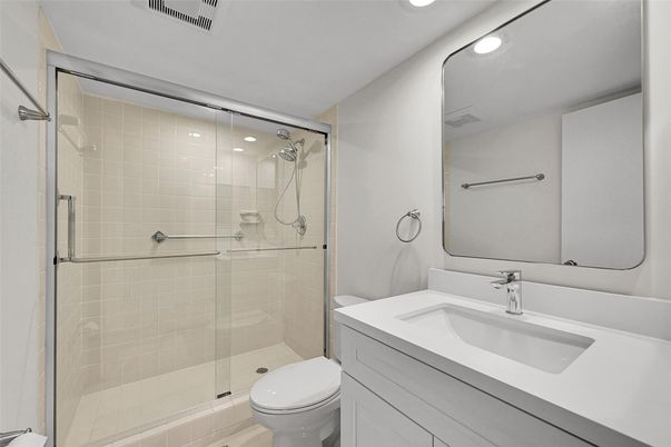 Bathroom, Glass Shower, Interior, Recessed Lighting