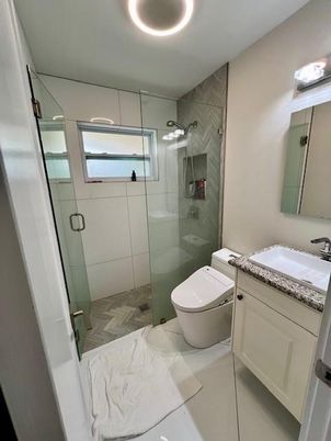 Bathroom, Glass Shower, Interior, Marble, Recessed Lighting