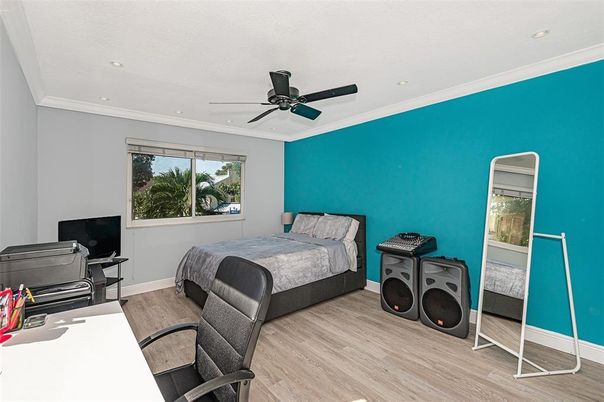 Bedroom, Interior, Recessed Lighting, Wood Texture Flooring