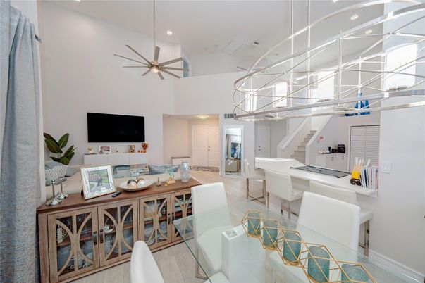 Dining room, Interior, Recessed Lighting, Wood Texture Flooring