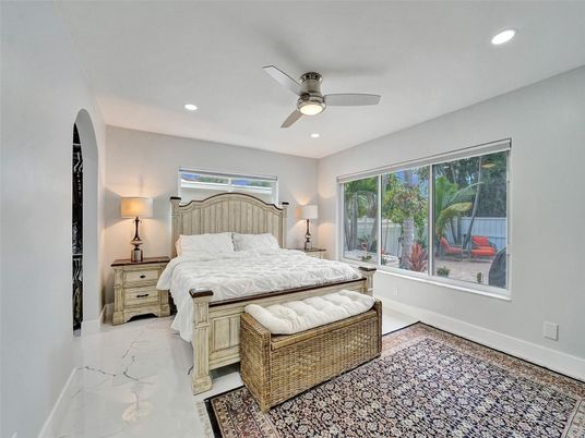 Bedroom, Interior, Marble, Recessed Lighting