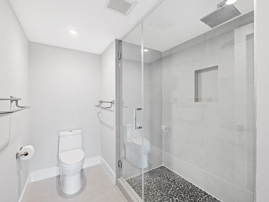 Bathroom, Glass Shower, Interior, Recessed Lighting