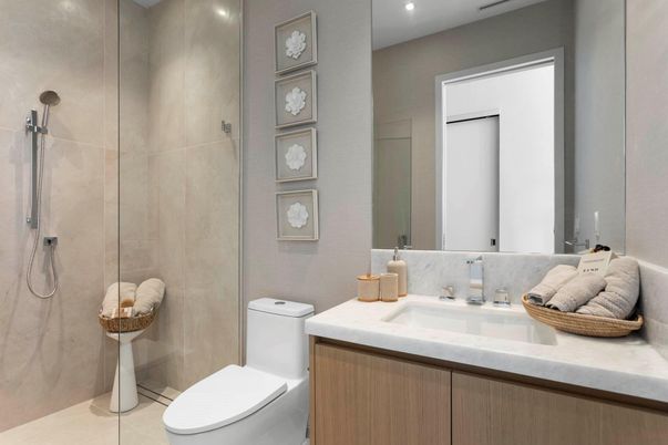 Bathroom, Glass Shower, Interior, Recessed Lighting