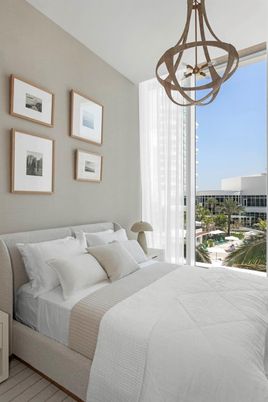 Bedroom, Interior, Pendant Lights, Wood Texture Flooring