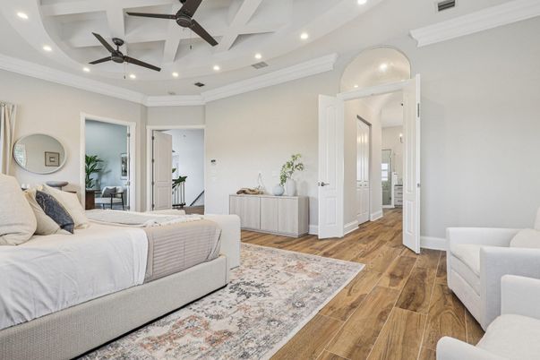 Bedroom, Interior, Recessed Lighting, Wood Texture Flooring