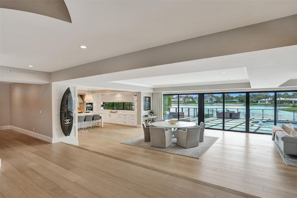 Dining room, Interior, Recessed Lighting, Water, Wood Texture Flooring