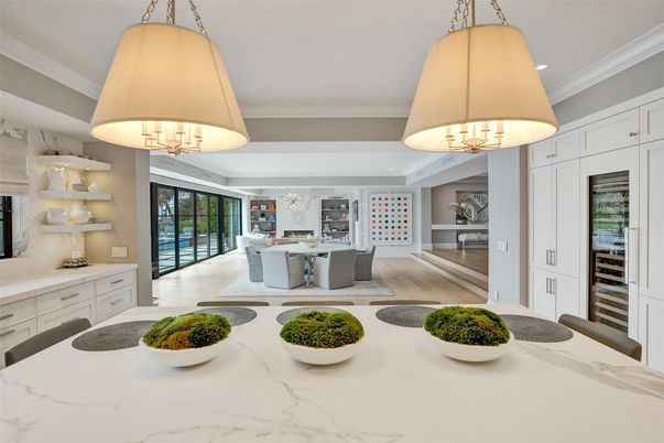 Dining room, Interior, Living room, Pendant Lights, Wood Texture Flooring