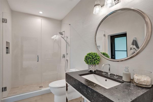 Bathroom, Glass Shower, Interior, Recessed Lighting