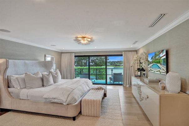Bedroom, Interior, Recessed Lighting, Water, Wood Texture Flooring