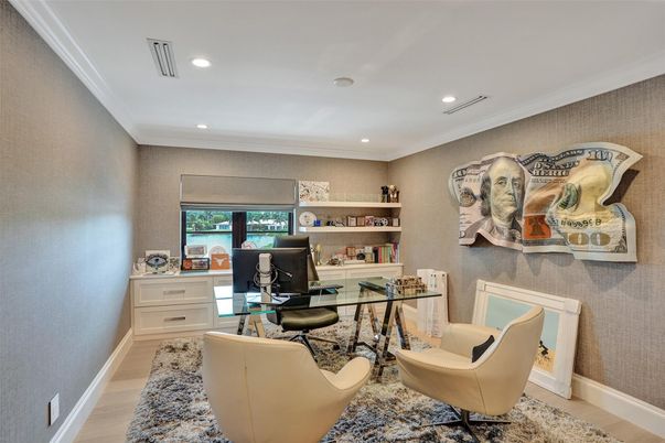 Home Office, Interior, Recessed Lighting, Wood Texture Flooring