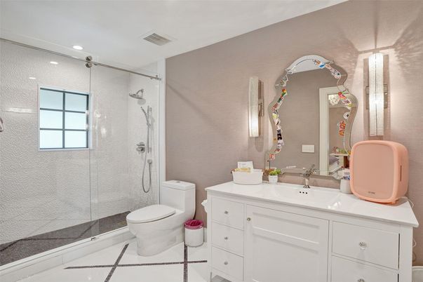 Bathroom, Glass Shower, Interior, Recessed Lighting