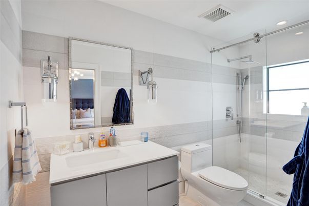 Bathroom, Glass Shower, Interior, Recessed Lighting