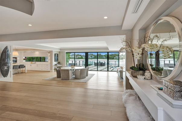 Dining room, Interior, Recessed Lighting, Water, Wood Texture Flooring