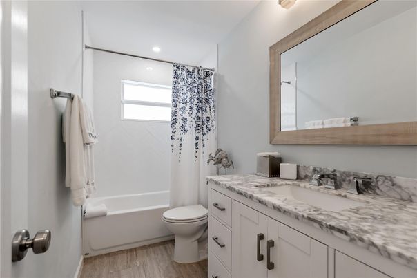 Bathroom, Interior, Recessed Lighting, Wood Texture Flooring