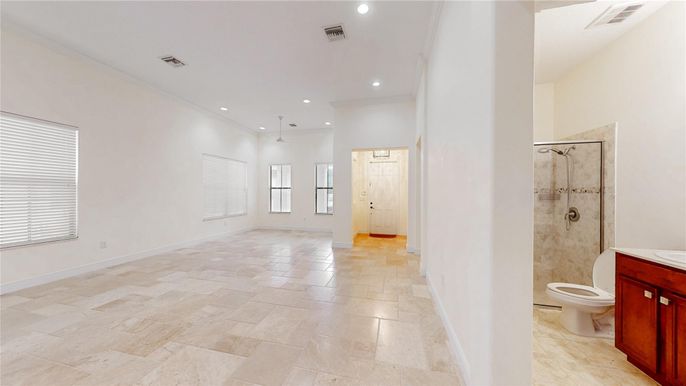 Bathroom, Glass Shower, Interior, Recessed Lighting