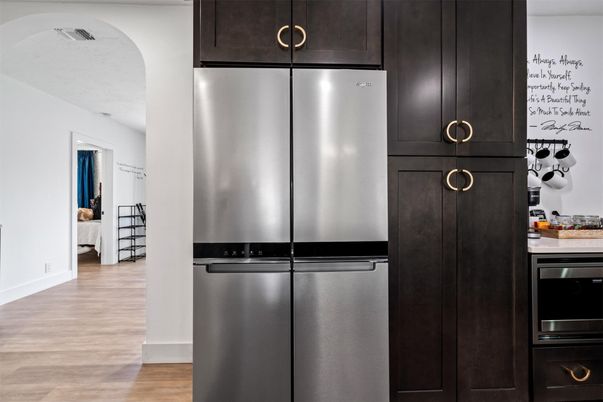 Interior, Kitchen, Stainless Steel Appliances, Wood Texture Flooring