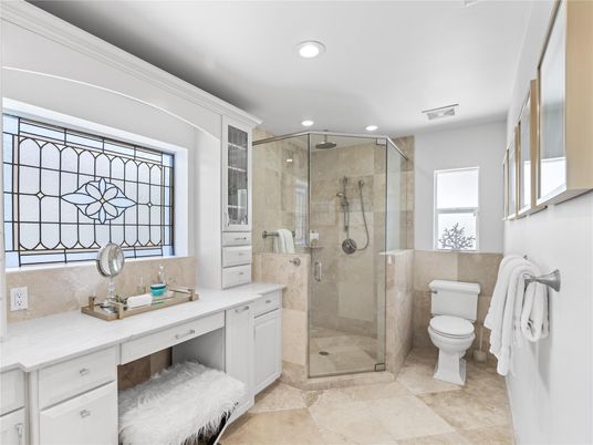 Bathroom, Glass Shower, Interior, Recessed Lighting