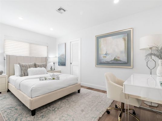 Bedroom, Home Office, Interior, Recessed Lighting, Wood Texture Flooring