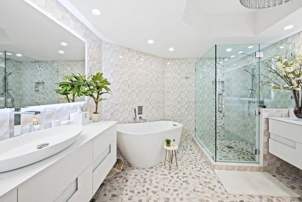 Bathroom, Dual Sink Vanities, Free Standing Baths, Glass Shower, Interior, Recessed Lighting