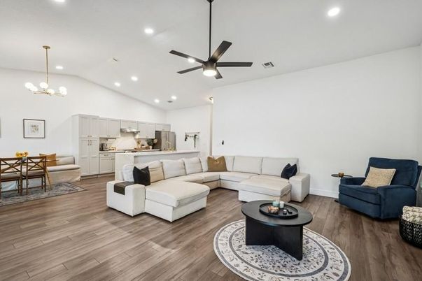 Dining room, Interior, Kitchen, Living room, Pendant Lights, Recessed Lighting, Wood Texture Flooring