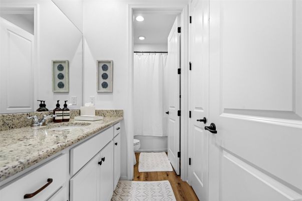 Bathroom, Interior, Recessed Lighting, Wood Texture Flooring