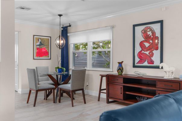 Dining room, Interior, Pendant Lights, Wood Texture Flooring