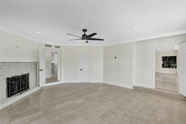 Empty room, Fireplace, Interior, Recessed Lighting