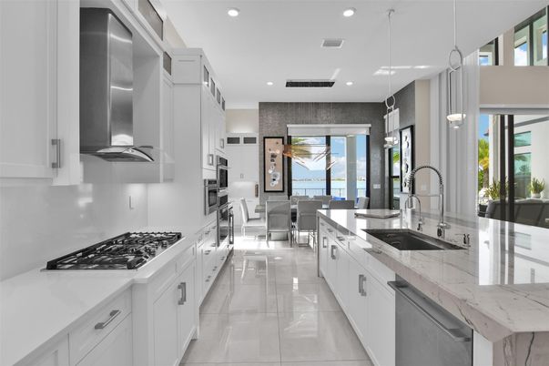 Dining room, Interior, Kitchen, Living room, Pendant Lights, Recessed Lighting, Stainless Steel Appliances, Water