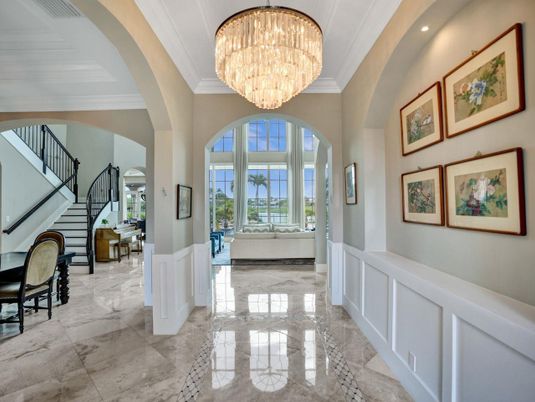 Chandelier, Interior, Marble, Recessed Lighting