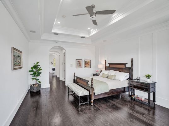 Bedroom, Interior, Recessed Lighting, Wood Texture Flooring