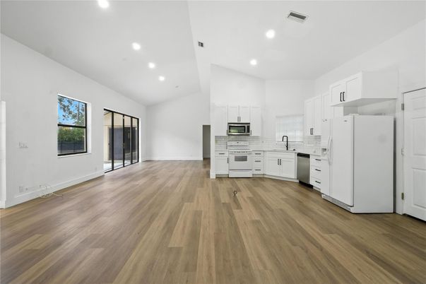 Interior, Kitchen, Recessed Lighting, Wood Texture Flooring