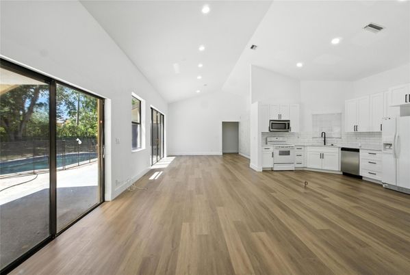Interior, Kitchen, Recessed Lighting, Wood Texture Flooring