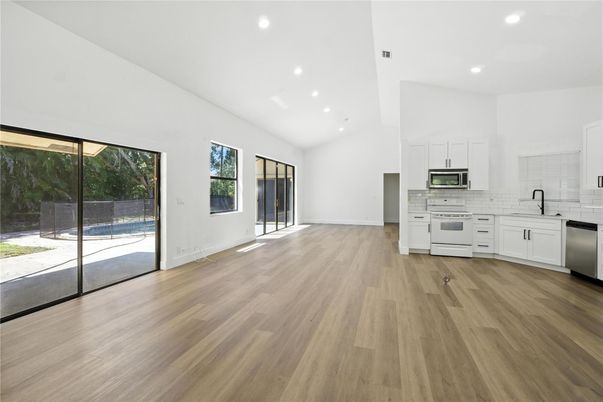 Interior, Kitchen, Recessed Lighting, Wood Texture Flooring