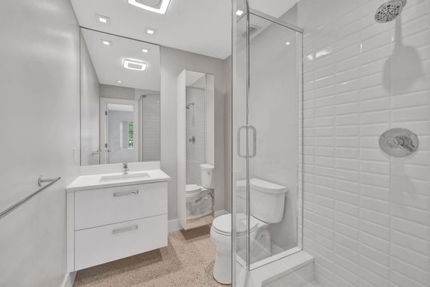 Bathroom, Glass Shower, Interior, Recessed Lighting