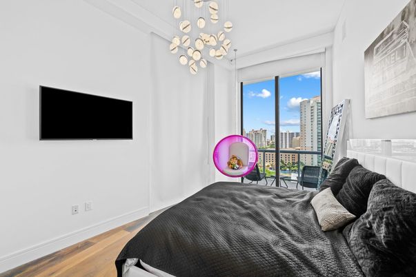 Bedroom, Interior, Pendant Lights, Wood Texture Flooring