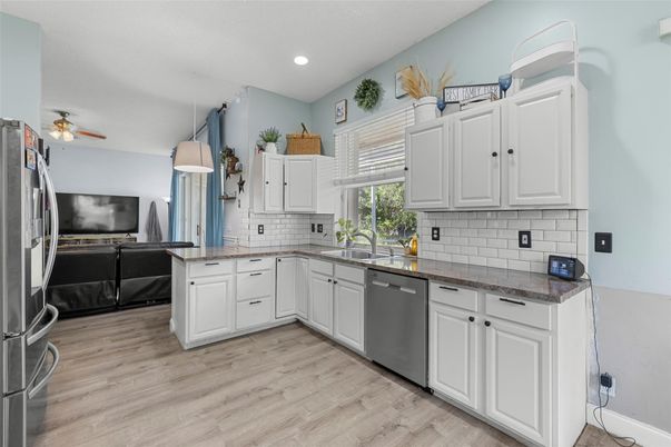 Interior, Kitchen, Recessed Lighting, Wood Texture Flooring