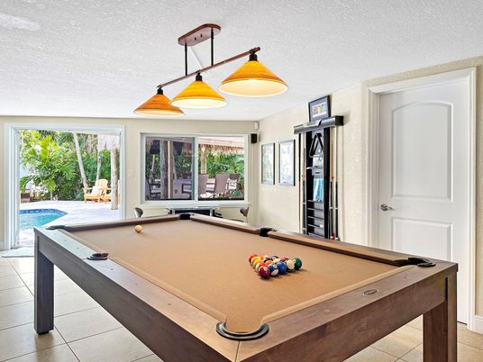 Billiard Table, Game Room, Interior, Pendant Lights