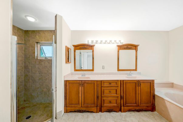 Bathroom, Dual Sink Vanities, Glass Shower, Interior, Recessed Lighting