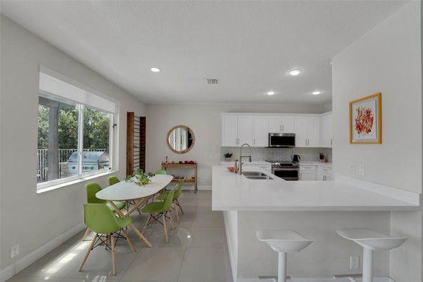 Dining room, Interior, Kitchen, Recessed Lighting, Stainless Steel Appliances