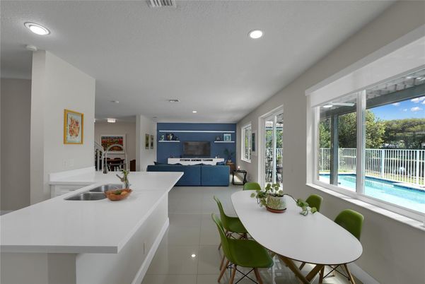 Dining room, Interior, Kitchen, Living room, Recessed Lighting