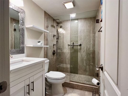 Bathroom, Glass Shower, Interior, Recessed Lighting