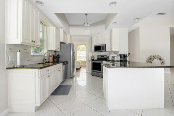 Interior, Kitchen, Marble, Recessed Lighting, Stainless Steel Appliances