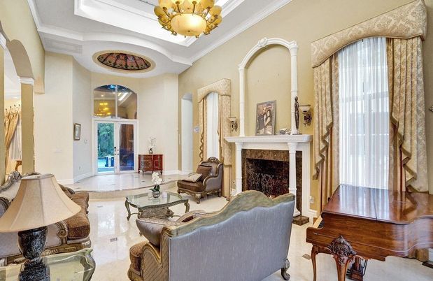 Chandelier, Fireplace, Interior, Living room, Piano