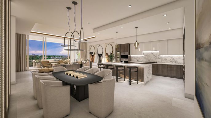 Dining room, Interior, Kitchen, Living room, Pendant Lights, Recessed Lighting, Stainless Steel Appliances