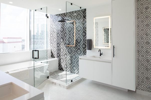 Bathroom, Glass Shower, Interior, Recessed Lighting