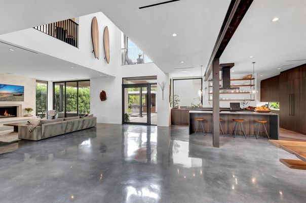 Fireplace, Interior, Kitchen, Living room, Pendant Lights, Recessed Lighting